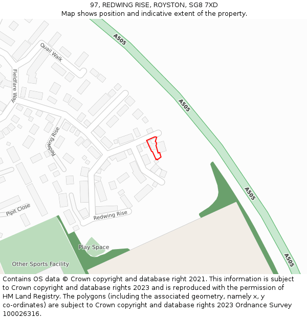 97, REDWING RISE, ROYSTON, SG8 7XD: Location map and indicative extent of plot