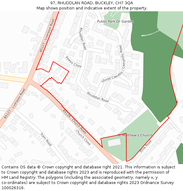 97, RHUDDLAN ROAD, BUCKLEY, CH7 3QA: Location map and indicative extent of plot