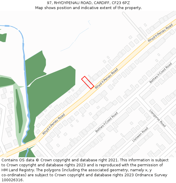 97, RHYDYPENAU ROAD, CARDIFF, CF23 6PZ: Location map and indicative extent of plot
