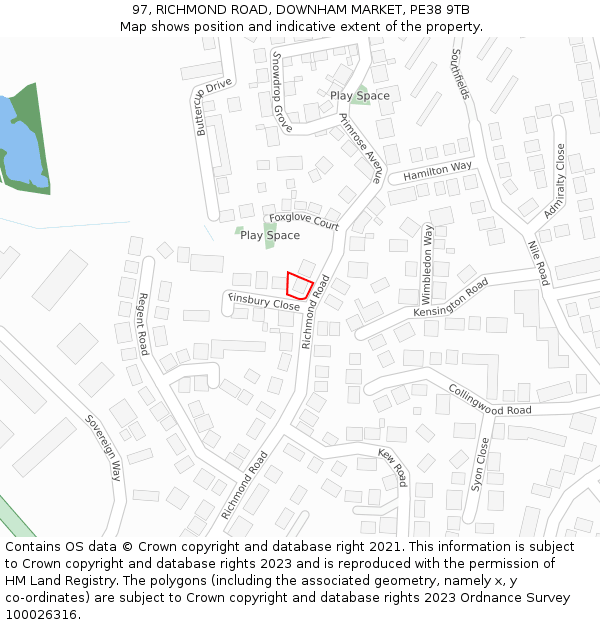 97, RICHMOND ROAD, DOWNHAM MARKET, PE38 9TB: Location map and indicative extent of plot