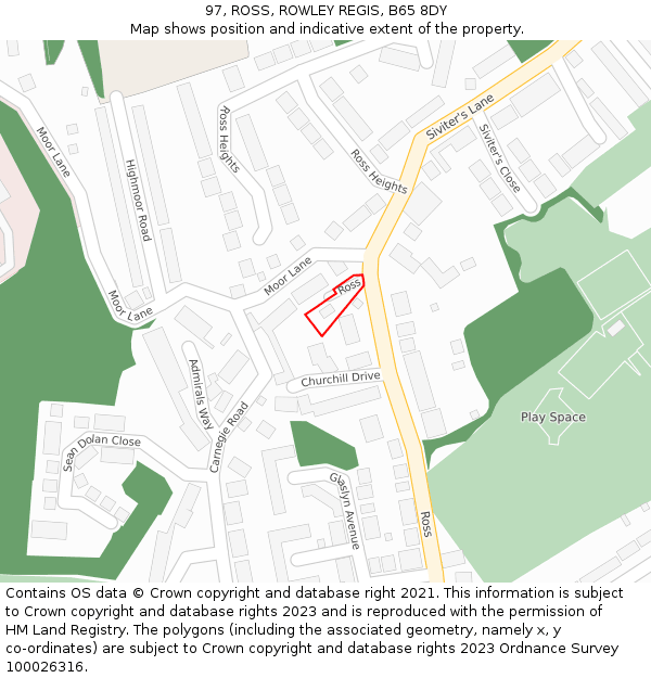 97, ROSS, ROWLEY REGIS, B65 8DY: Location map and indicative extent of plot
