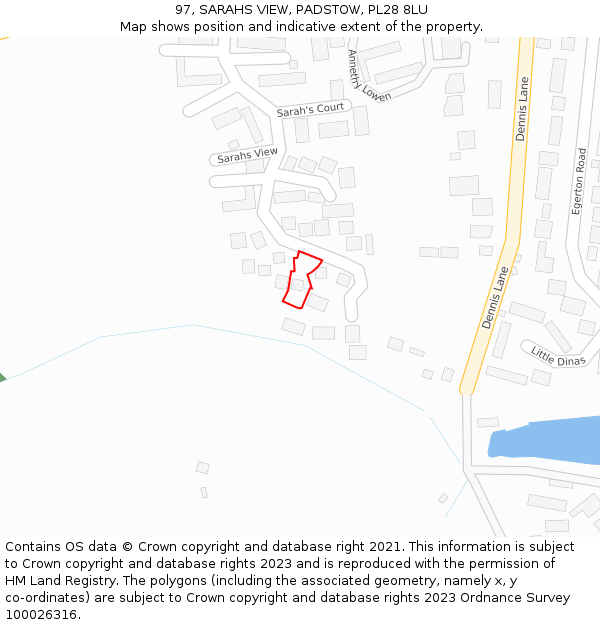 97, SARAHS VIEW, PADSTOW, PL28 8LU: Location map and indicative extent of plot