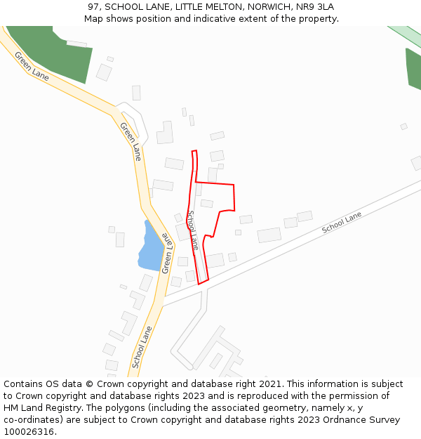 97, SCHOOL LANE, LITTLE MELTON, NORWICH, NR9 3LA: Location map and indicative extent of plot