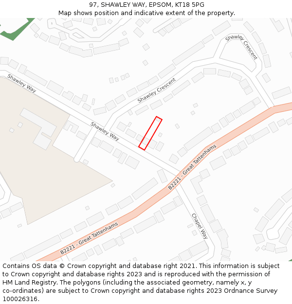 97, SHAWLEY WAY, EPSOM, KT18 5PG: Location map and indicative extent of plot