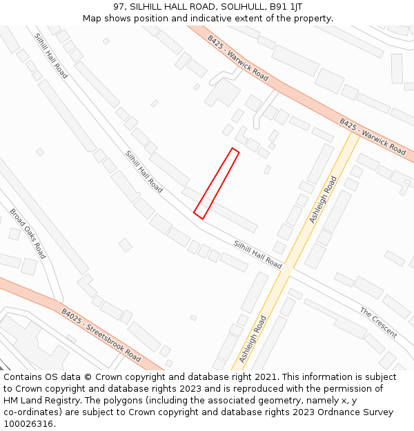 97, SILHILL HALL ROAD, SOLIHULL, B91 1JT: Location map and indicative extent of plot