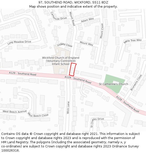 97, SOUTHEND ROAD, WICKFORD, SS11 8DZ: Location map and indicative extent of plot