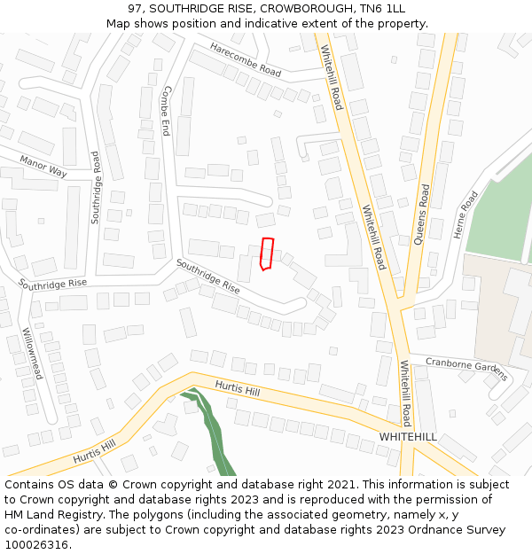 97, SOUTHRIDGE RISE, CROWBOROUGH, TN6 1LL: Location map and indicative extent of plot