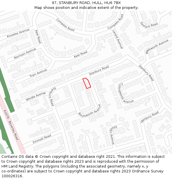 97, STANBURY ROAD, HULL, HU6 7BX: Location map and indicative extent of plot