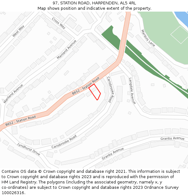 97, STATION ROAD, HARPENDEN, AL5 4RL: Location map and indicative extent of plot