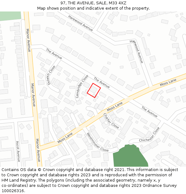 97, THE AVENUE, SALE, M33 4XZ: Location map and indicative extent of plot
