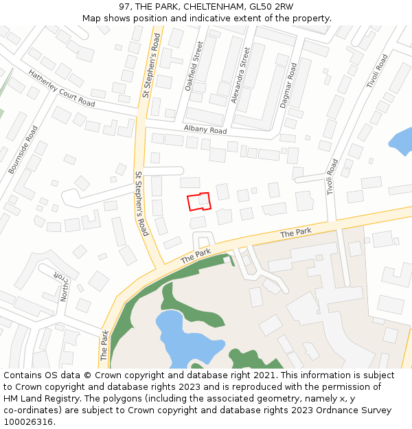 97, THE PARK, CHELTENHAM, GL50 2RW: Location map and indicative extent of plot