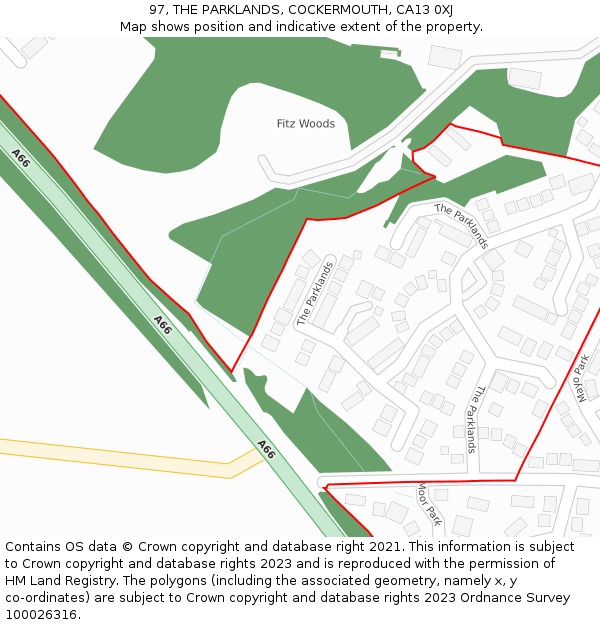 97, THE PARKLANDS, COCKERMOUTH, CA13 0XJ: Location map and indicative extent of plot