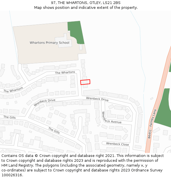 97, THE WHARTONS, OTLEY, LS21 2BS: Location map and indicative extent of plot