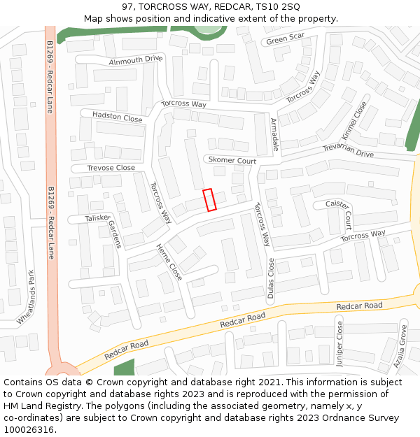 97, TORCROSS WAY, REDCAR, TS10 2SQ: Location map and indicative extent of plot