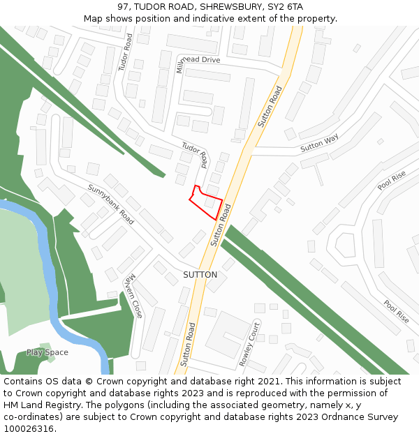 97, TUDOR ROAD, SHREWSBURY, SY2 6TA: Location map and indicative extent of plot