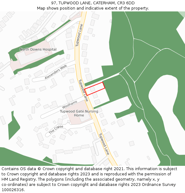 97, TUPWOOD LANE, CATERHAM, CR3 6DD: Location map and indicative extent of plot