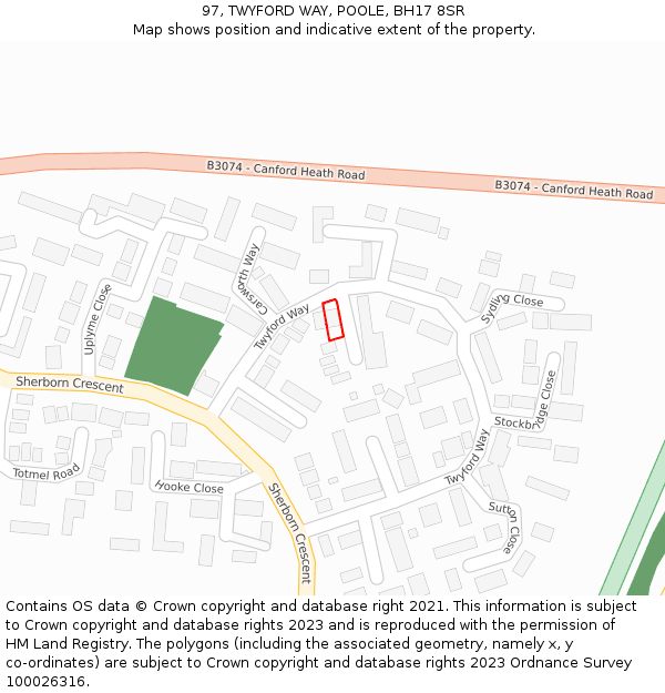 97, TWYFORD WAY, POOLE, BH17 8SR: Location map and indicative extent of plot
