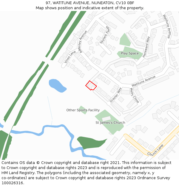 97, WATITUNE AVENUE, NUNEATON, CV10 0BF: Location map and indicative extent of plot