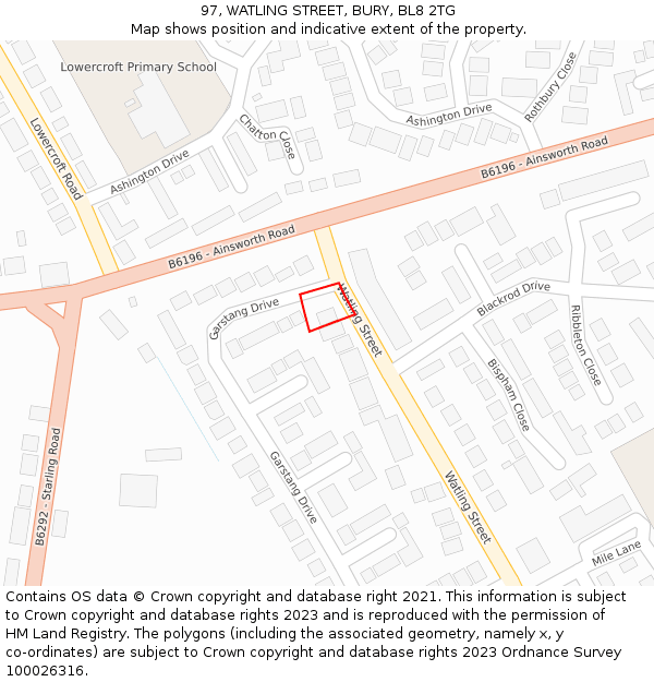 97, WATLING STREET, BURY, BL8 2TG: Location map and indicative extent of plot