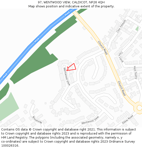 97, WENTWOOD VIEW, CALDICOT, NP26 4QH: Location map and indicative extent of plot