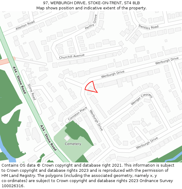 97, WERBURGH DRIVE, STOKE-ON-TRENT, ST4 8LB: Location map and indicative extent of plot