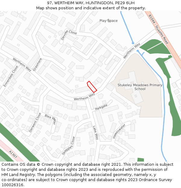 97, WERTHEIM WAY, HUNTINGDON, PE29 6UH: Location map and indicative extent of plot