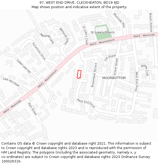 97, WEST END DRIVE, CLECKHEATON, BD19 6JD: Location map and indicative extent of plot