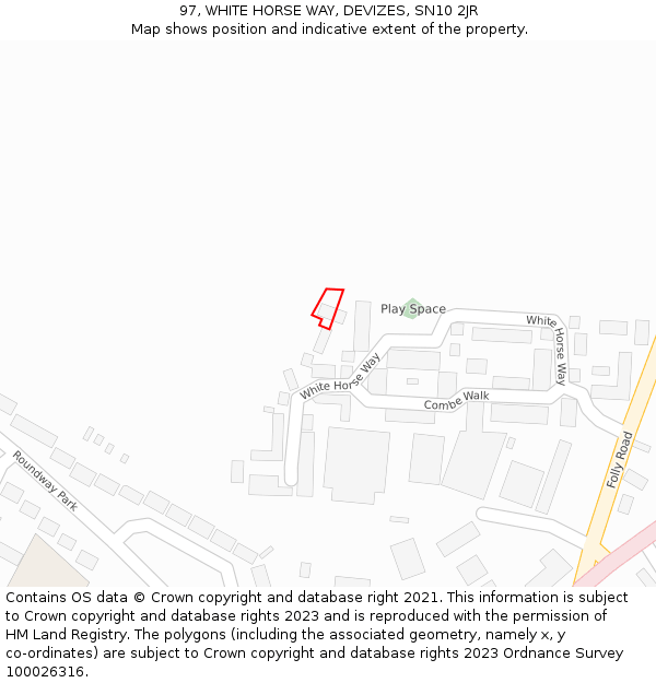 97, WHITE HORSE WAY, DEVIZES, SN10 2JR: Location map and indicative extent of plot