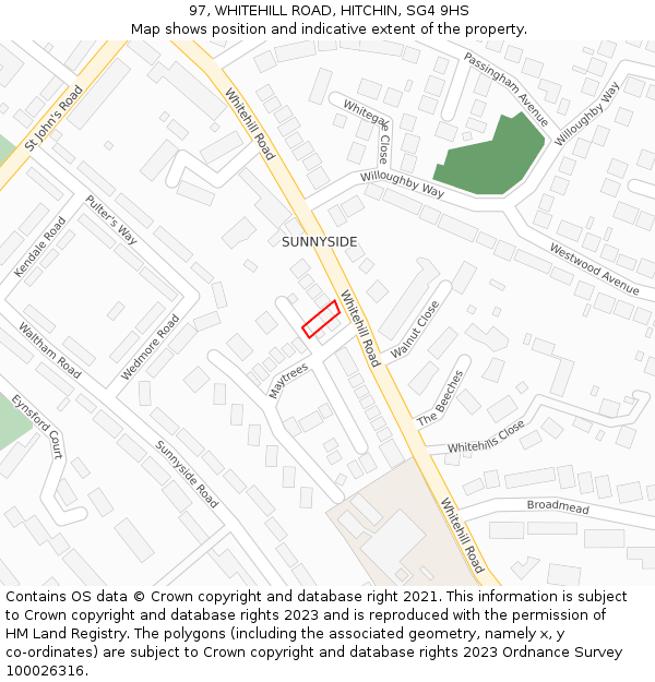 97, WHITEHILL ROAD, HITCHIN, SG4 9HS: Location map and indicative extent of plot
