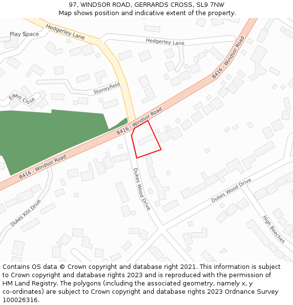 97, WINDSOR ROAD, GERRARDS CROSS, SL9 7NW: Location map and indicative extent of plot