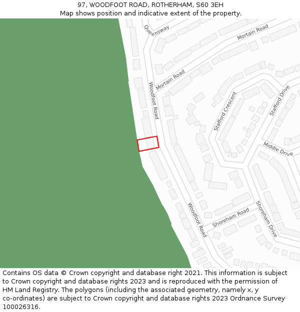 97, WOODFOOT ROAD, ROTHERHAM, S60 3EH: Location map and indicative extent of plot