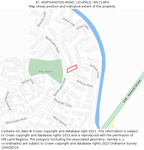 97, WORTHINGTON ROAD, LICHFIELD, WS13 8PG: Location map and indicative extent of plot