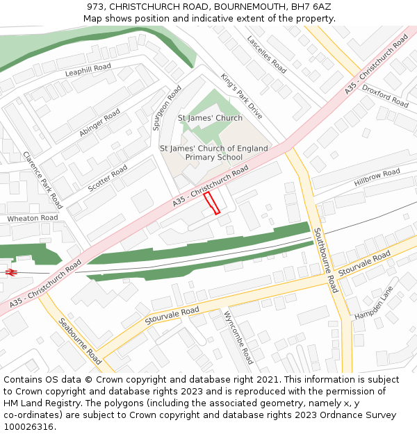973, CHRISTCHURCH ROAD, BOURNEMOUTH, BH7 6AZ: Location map and indicative extent of plot