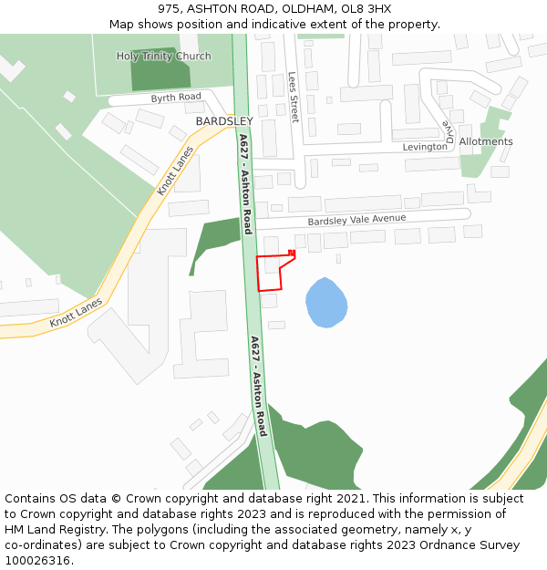 975, ASHTON ROAD, OLDHAM, OL8 3HX: Location map and indicative extent of plot