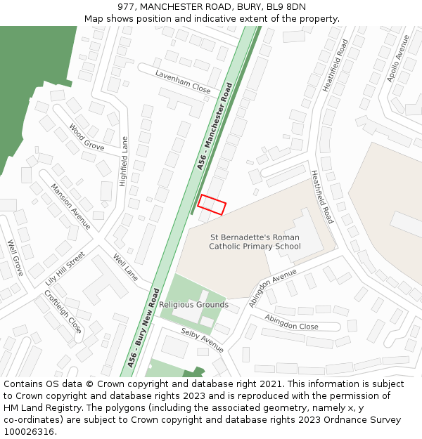 977, MANCHESTER ROAD, BURY, BL9 8DN: Location map and indicative extent of plot