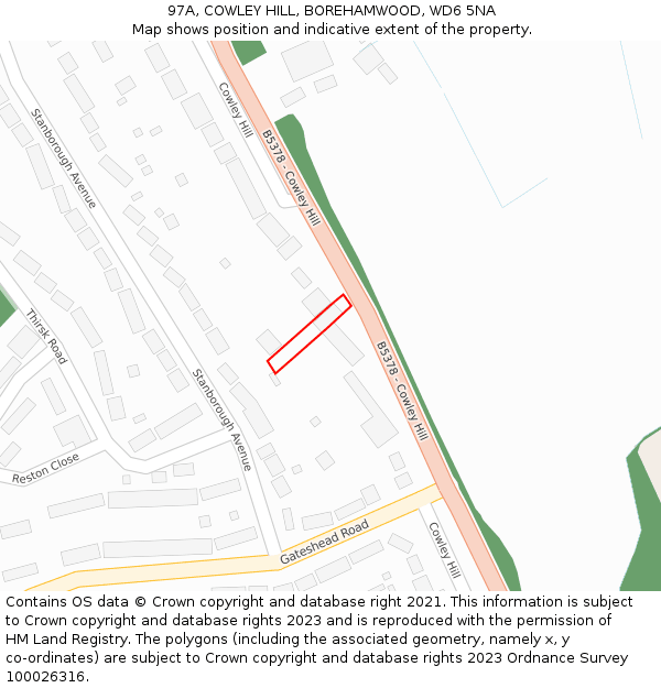 97A, COWLEY HILL, BOREHAMWOOD, WD6 5NA: Location map and indicative extent of plot