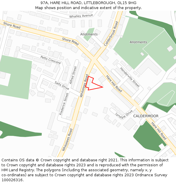 97A, HARE HILL ROAD, LITTLEBOROUGH, OL15 9HG: Location map and indicative extent of plot