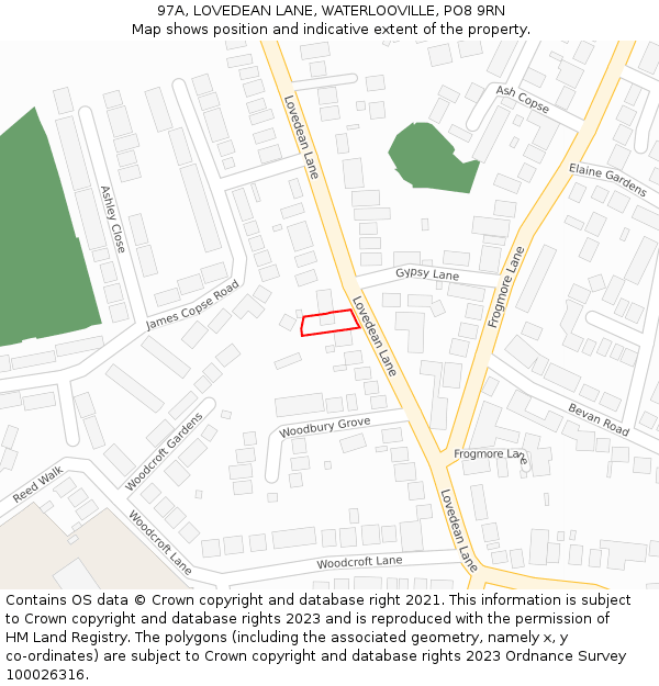 97A, LOVEDEAN LANE, WATERLOOVILLE, PO8 9RN: Location map and indicative extent of plot