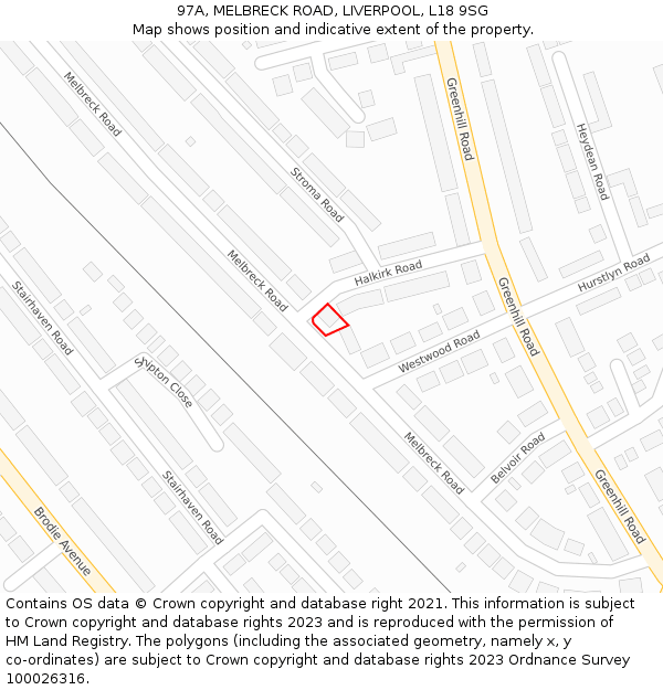 97A, MELBRECK ROAD, LIVERPOOL, L18 9SG: Location map and indicative extent of plot