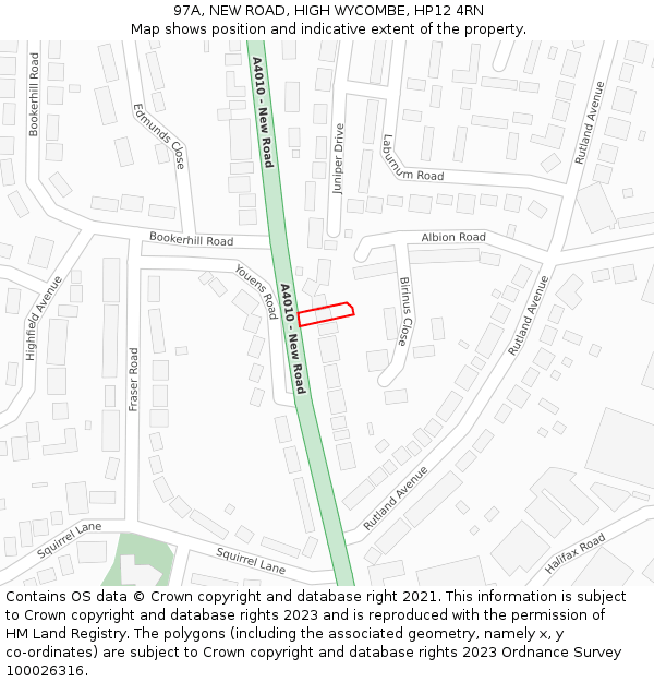 97A, NEW ROAD, HIGH WYCOMBE, HP12 4RN: Location map and indicative extent of plot