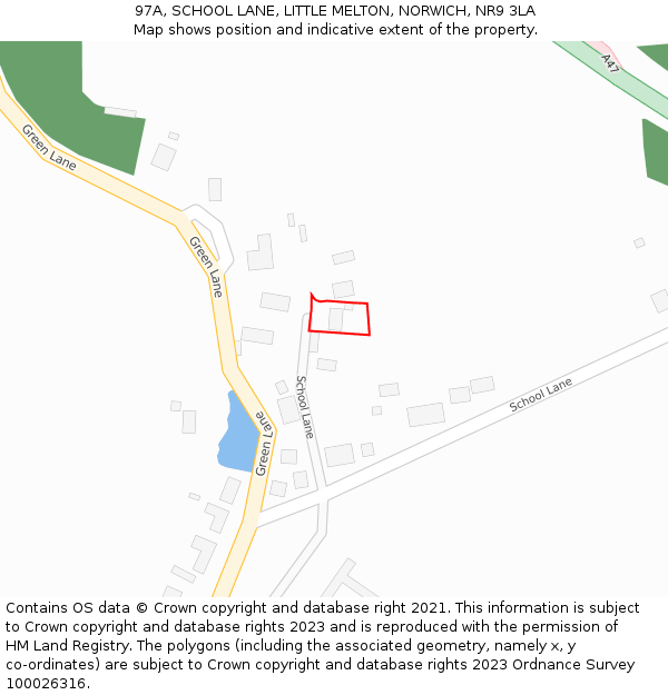 97A, SCHOOL LANE, LITTLE MELTON, NORWICH, NR9 3LA: Location map and indicative extent of plot