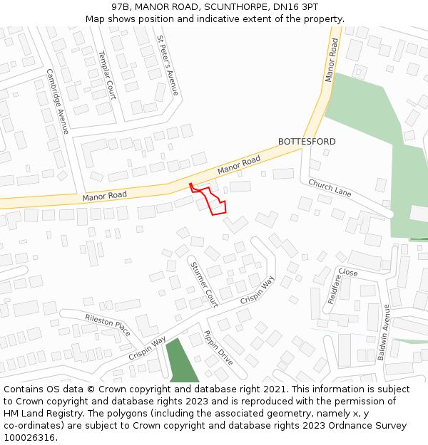 97B, MANOR ROAD, SCUNTHORPE, DN16 3PT: Location map and indicative extent of plot