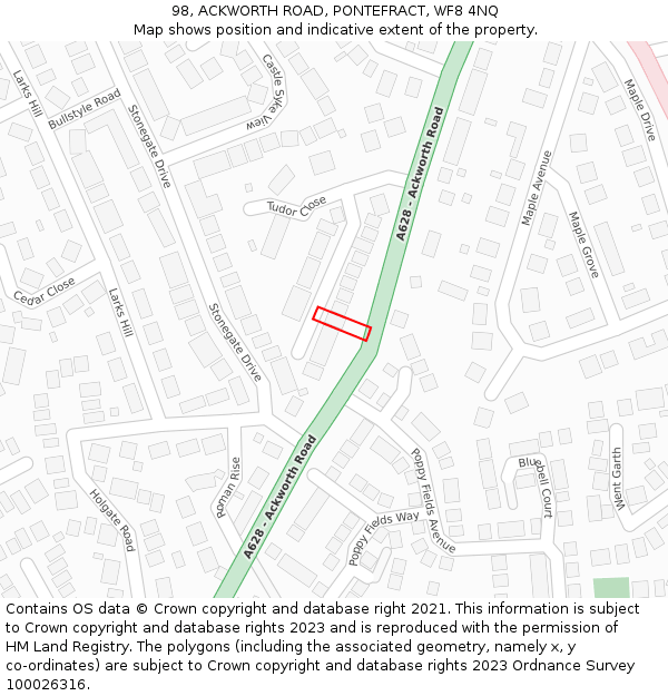 98, ACKWORTH ROAD, PONTEFRACT, WF8 4NQ: Location map and indicative extent of plot