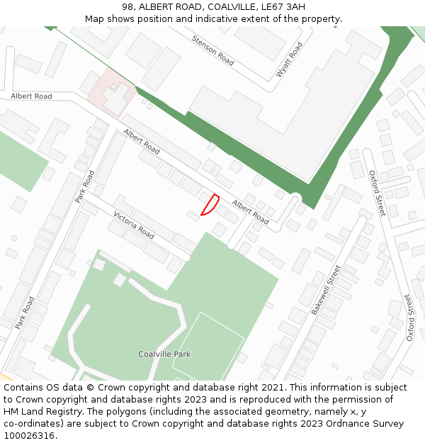 98, ALBERT ROAD, COALVILLE, LE67 3AH: Location map and indicative extent of plot