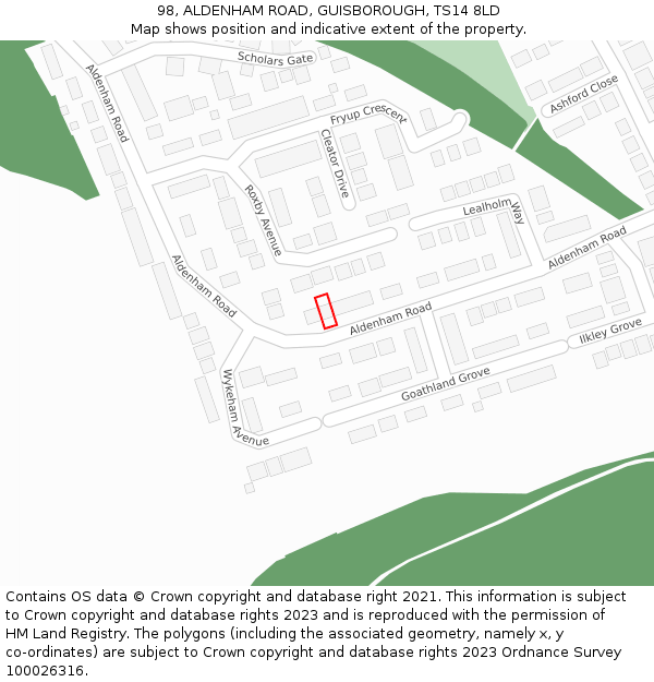 98, ALDENHAM ROAD, GUISBOROUGH, TS14 8LD: Location map and indicative extent of plot