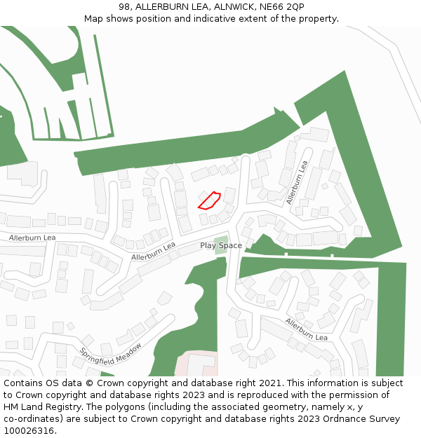 98, ALLERBURN LEA, ALNWICK, NE66 2QP: Location map and indicative extent of plot