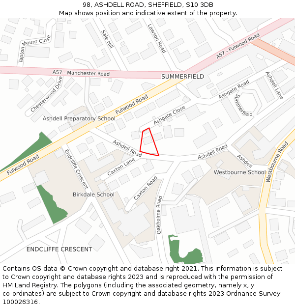 98, ASHDELL ROAD, SHEFFIELD, S10 3DB: Location map and indicative extent of plot