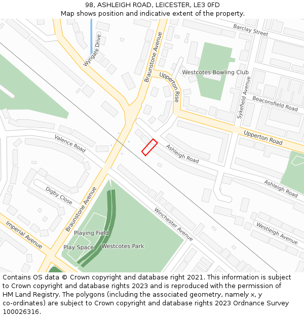 98, ASHLEIGH ROAD, LEICESTER, LE3 0FD: Location map and indicative extent of plot