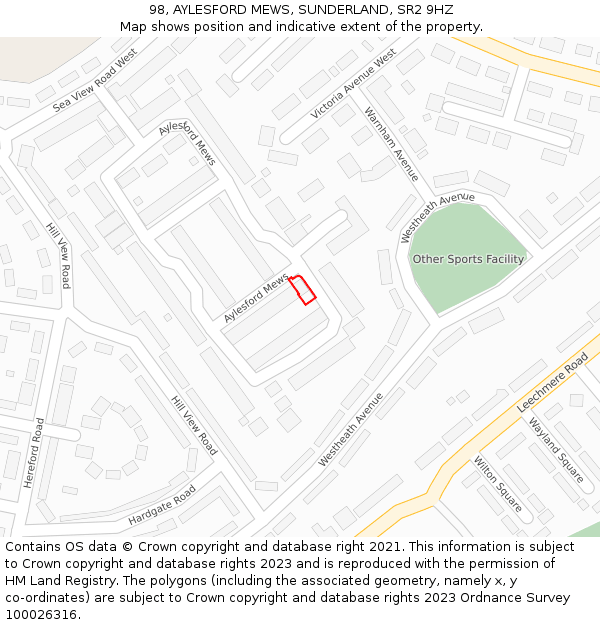 98, AYLESFORD MEWS, SUNDERLAND, SR2 9HZ: Location map and indicative extent of plot