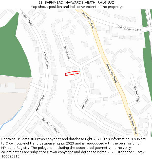 98, BARNMEAD, HAYWARDS HEATH, RH16 1UZ: Location map and indicative extent of plot